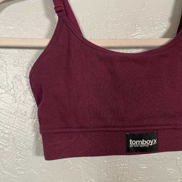 TomboyX Women S Maroon Red Purple Ribbed Bralette Organic Cotton Adjustable - Picture 2 of 7